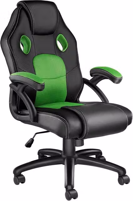 tectake Mike Gaming Chair in Green with Synthetic Leather and Fabric Finish