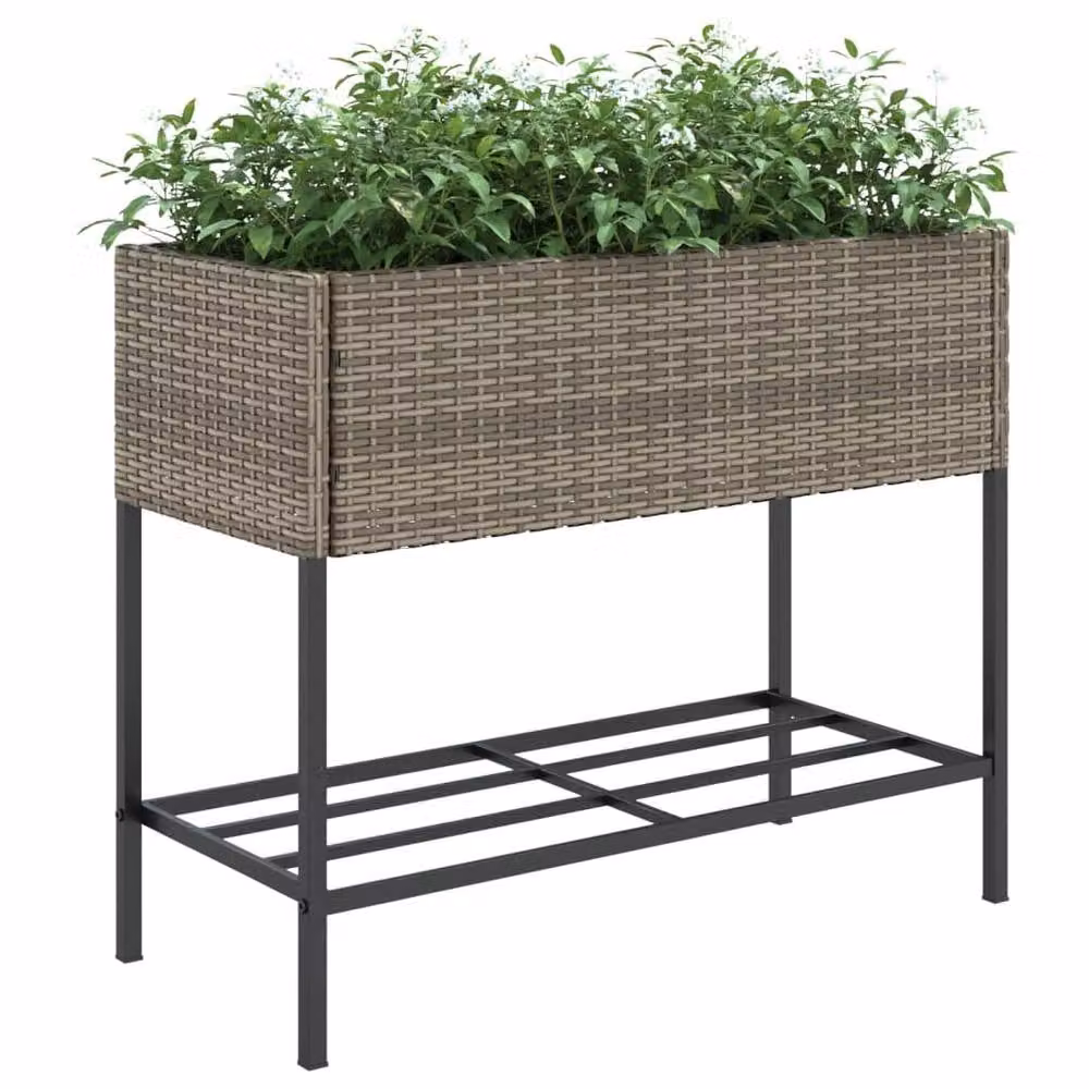 Berkfield Home Grey Poly Rattan Garden Planters with Shelf, 2 Pack, W/D/H: 90 x 40 x 75 cm – 4