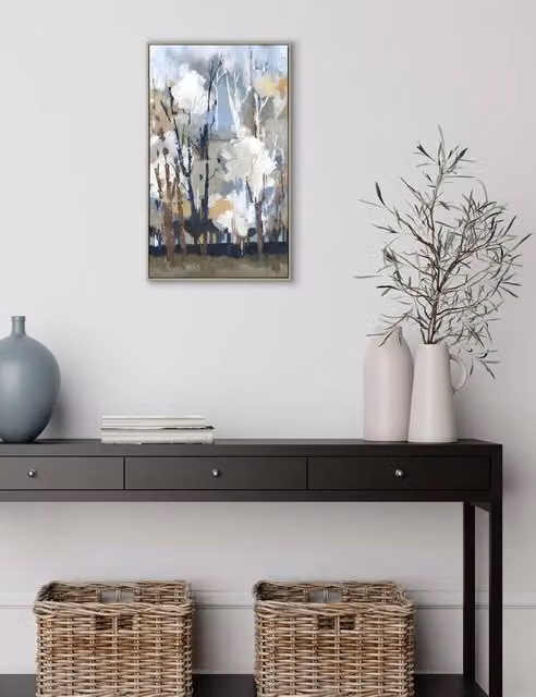 Gallery Direct Silversong Birch Abstract Botanical Canvas Wall Art, Blue Mix, Rectangular Framed Canvas