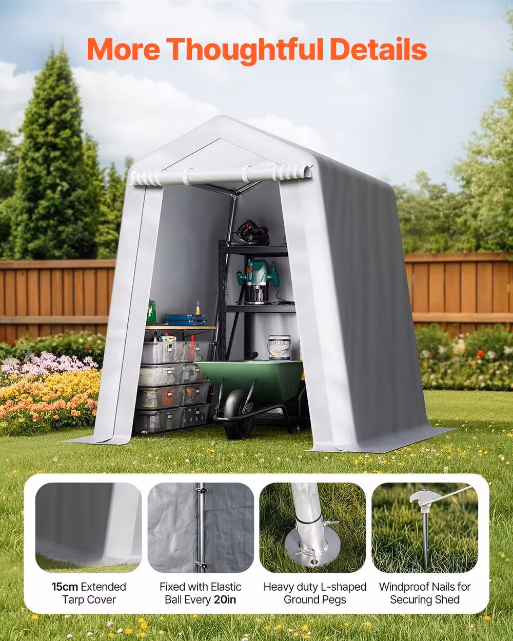 VEVOR Grey Waterproof Outdoor Storage Shed with Galvanised Steel Gable Roof and Sliding Doors – 3