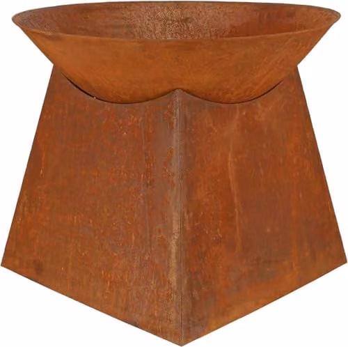 Fallen Fruits FF169 Small Metal Fire Bowl and Wood Storage in Natural Rust Brown