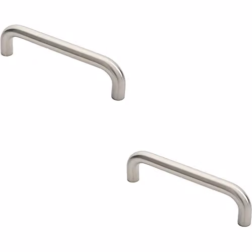 Loops 2 Pack Round D Bar Door Pull Handles in Brushed Silver Stainless Steel, Length: 247 mm, Fixing Centres: 225 mm, Diameter: 22 mm