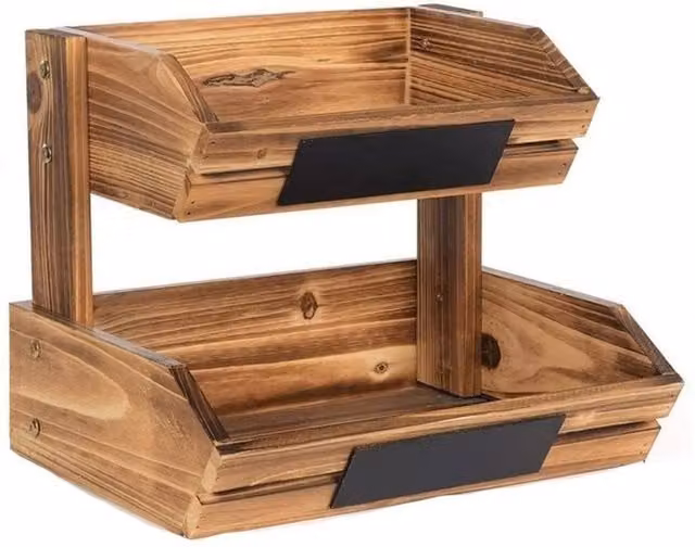 Kelvenix 2-Tier Wooden Fruit and Vegetable Storage Rack in Brown