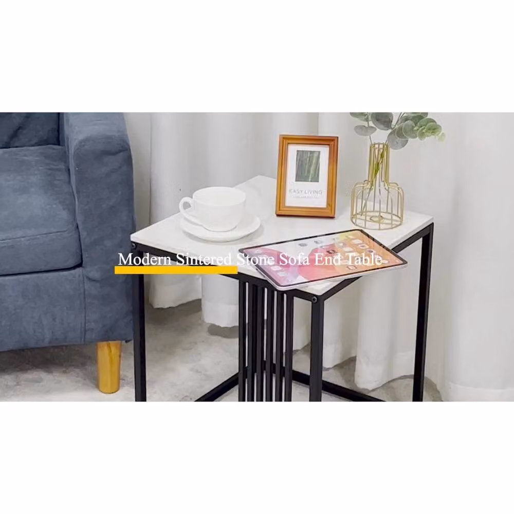 VOGREX Modern White Ceramic and Metal Marble Coffee Table, Rectangular W/D/H: 110 x 35 x 35 cm – 3