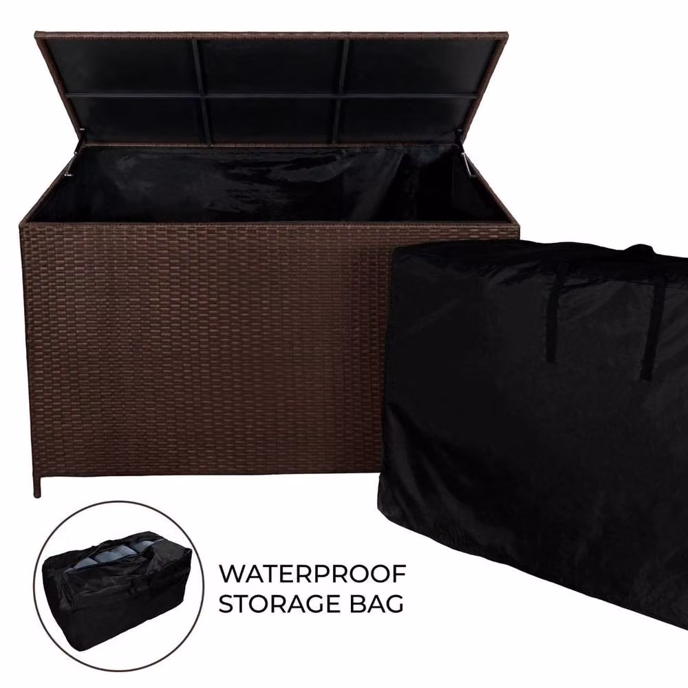 FLAVORA Brown Garden Storage Box with Large Cushion W/D/H: 100 x 15 x 138 cm – 3