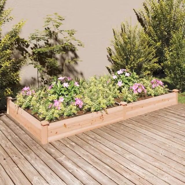 Berkfield Home Garden Raised Bed with Liner in Brown Solid Wood, W/D/H: 240 x 120 x 25 cm