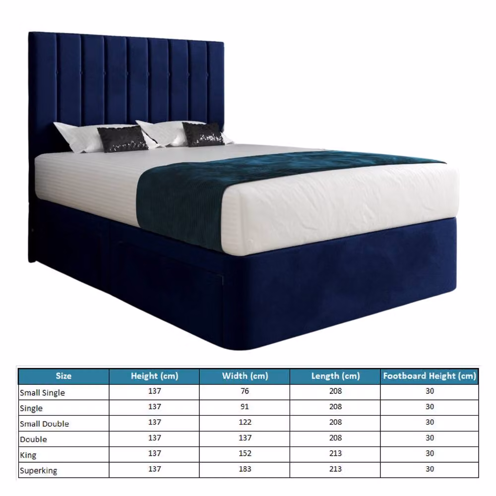 Casani Leyburn Modern Upholstered Velvet Bed Frame with Drawers, Blue, W/D/H: 120 x 200 x 137 cm – 6