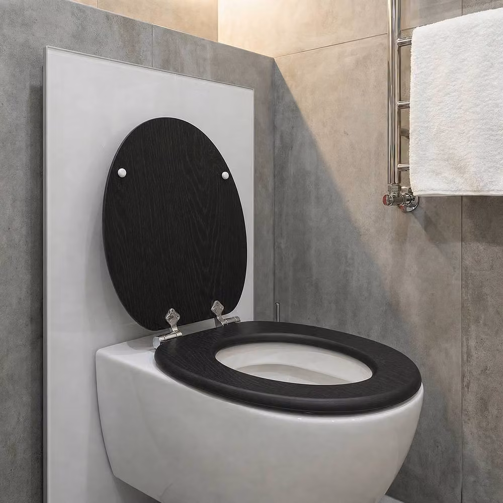 SINOBATH Universal Oval Soft Close Toilet Seat in Black MDF with 10.5 - 23cm Hole Spacing – 2