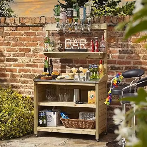 Rowlinson Garden Mini Bar in Brown Rustic Wood and Metal – 1