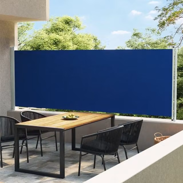 Berkfield Home Blue Retractable Side Awning with Polyester Fabric and Steel Frame, W/H: 600 x 160 cm