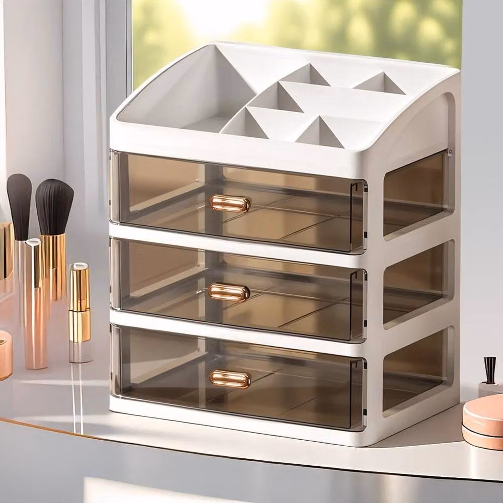 EONLION 3 Drawer Makeup Organiser Storage Unit Shelf, White, W: 50 cm, D: 50 cm, H: 50 cm – 3