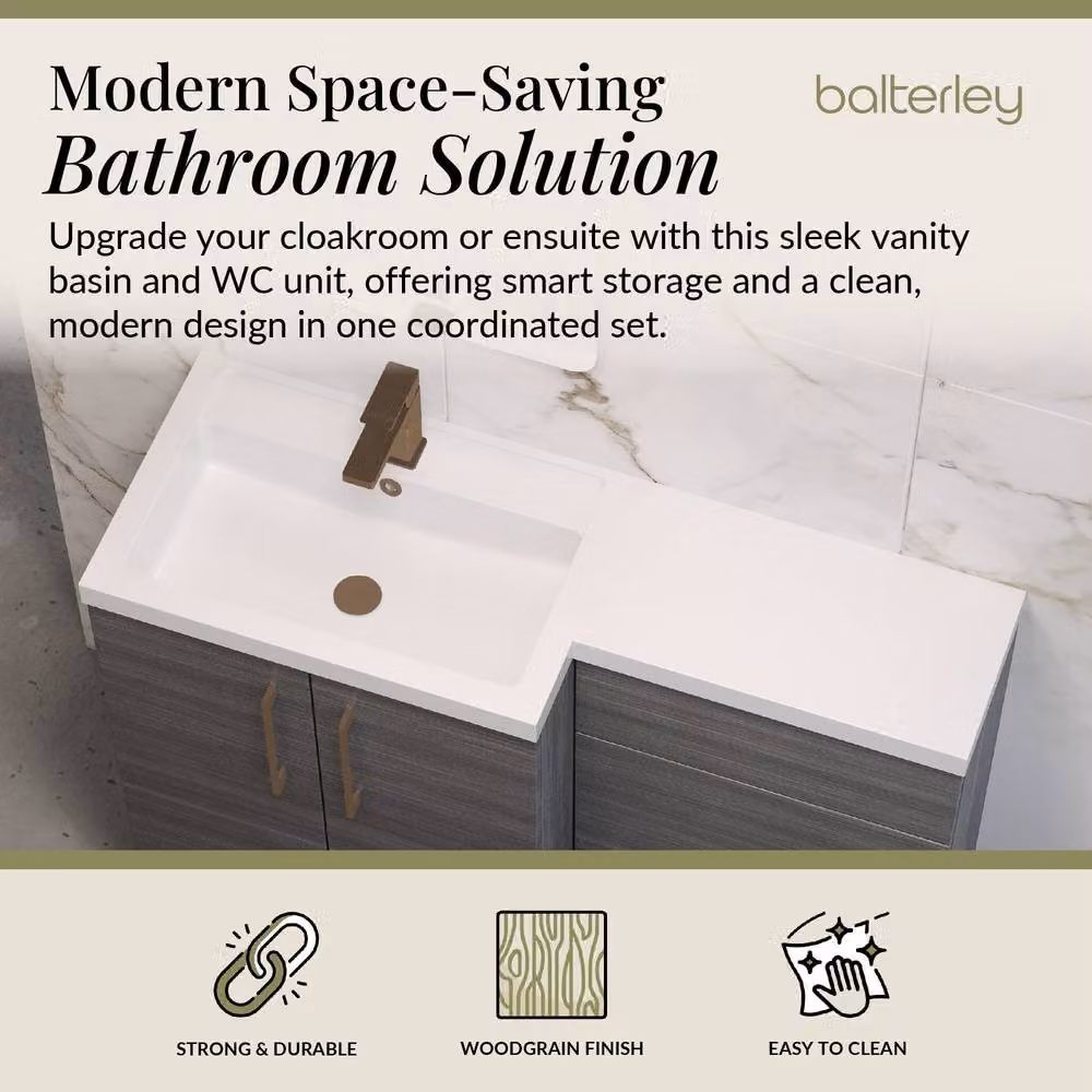 Balterley Modern Left-Hand Vanity and WC Unit Combination in Matt Anthracite Grey, W: 110 cm, H: 84 cm – 2