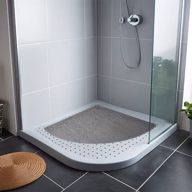 Nicoman Reversible Non-Slip Quadrant Shower Mat in Grey and Brown, 60 x 60 cm – 1