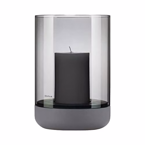Blomus Calma Hurricane Lantern in Grey and Transparent, W/D/H: 22.5 x 15.0 x 15.0 cm