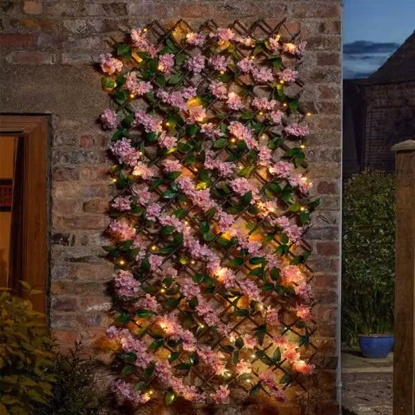 Marco Paul Solar Artificial Pink Blossom Flower Wall with LED Warm White Lights, W/H: 60 x 180 cm – 1