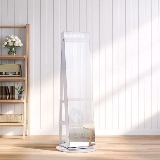 Livingandhome Modern Rotatable Lockable Jewelry Storage Cabinet in White