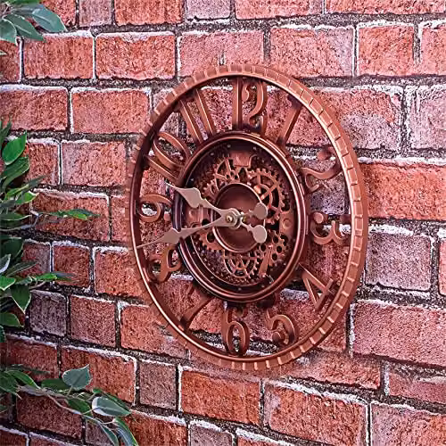 St Helens Home & Garden Vintage Open Face Analog Outdoor Wall Clock in Bronze Colour, Diameter: 30 cm – 2