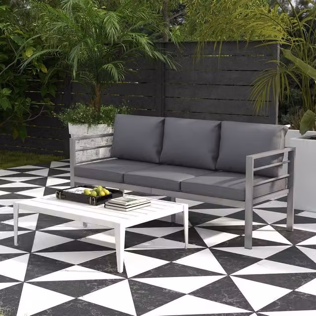 OUTSUNNY 3-Seater Aluminium Frame Garden Bench with Cushions, Backrest and Armrests in Grey