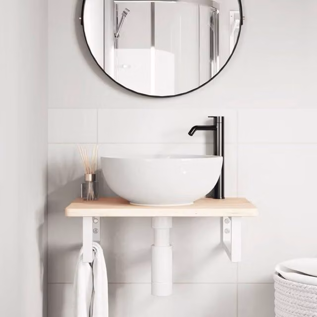 Berkfield Home Elegant Wall Mounted Basin Shelf in Light Oak and White Steel, W/D/H: 40 x 40 x 40 cm