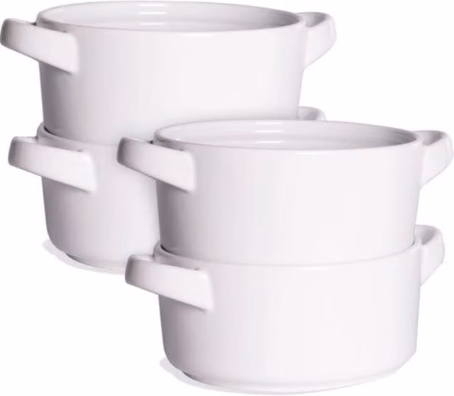 Maison & White Set of 4 Solid White Soup Bowls with Handles