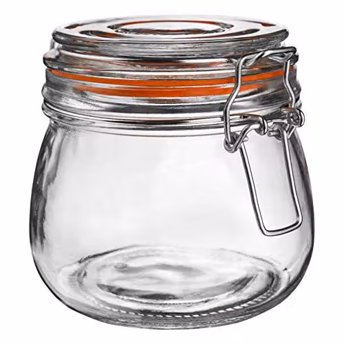Argon Tableware Glass Storage Jar with Airtight Clip Lid, 500ml, Transparent and Orange – 1