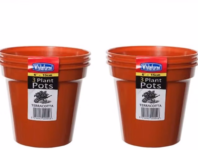Whitefurze Set of 3 Large Plastic Seed Plant Pots in Terracotta Colour, Diameter: 15 cm