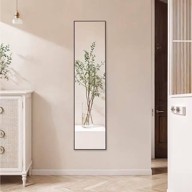 Komore Modern Rectangular Full Length Wall Mirror in Black