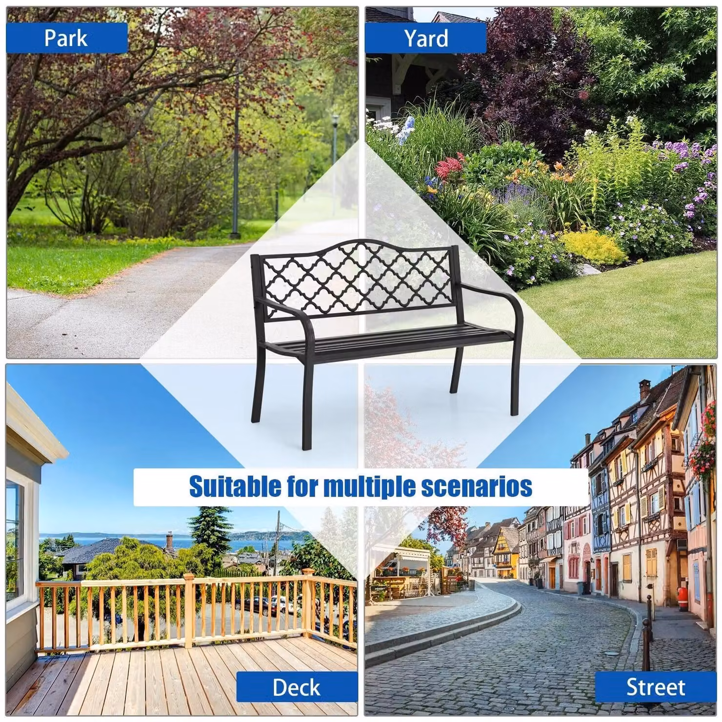 Costway 2 Seater Metal Patio Garden Bench with Backrest in Black – 9