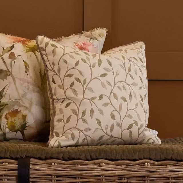 Voyage Maison Cervino Floral Woven Jacquard Feather Filled Cushion in Beige and Green, W/D/H: 43 x 43 x 43 cm – 1
