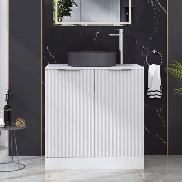 Royal Bathrooms Evora 800mm Matt White Fluted Floor Standing 2 Door Vanity Unit with Art Deco Round Basin