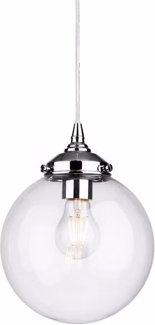 Netlighting Seville Single Light Globe Ceiling Pendant in Chrome and Black with Transparent Glass and E27 Socket