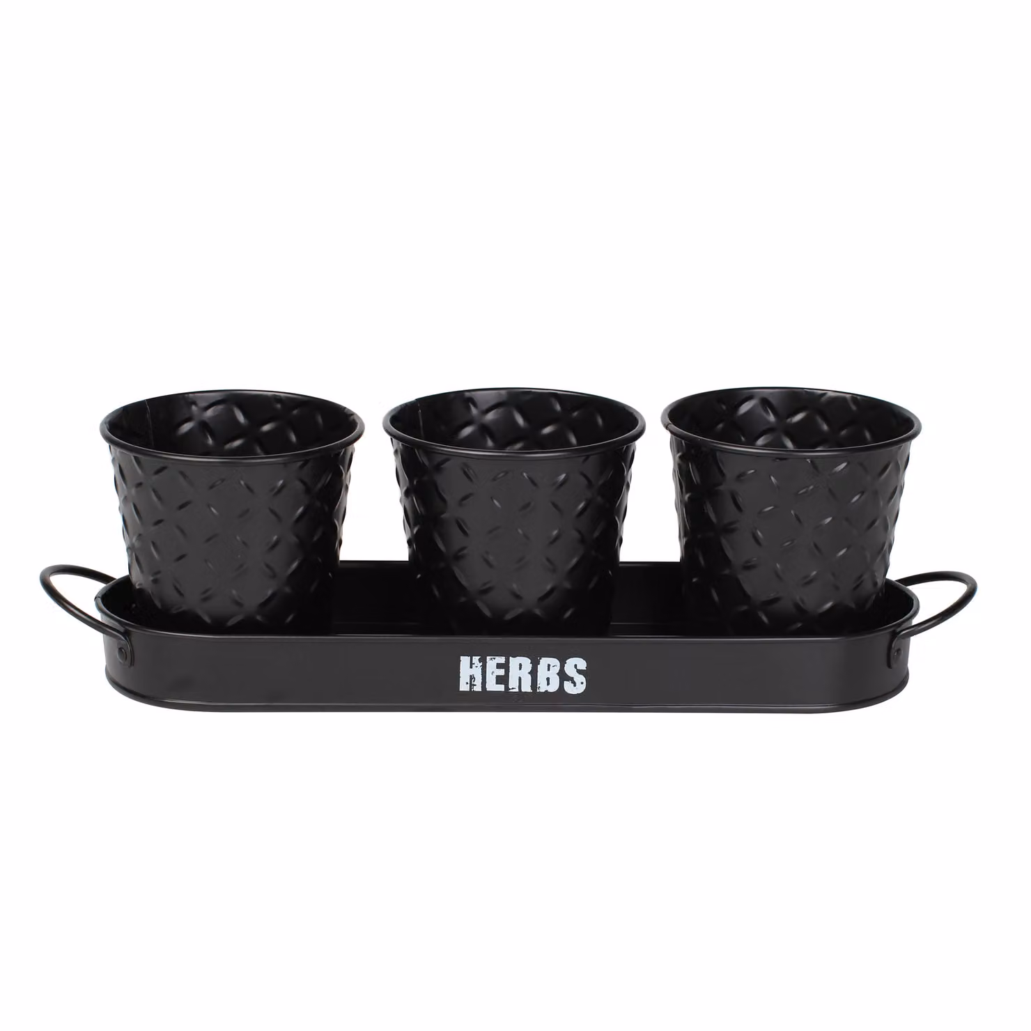Simpa 3-Piece Black Embossed Metal Herb Planter Set with Tray – 2