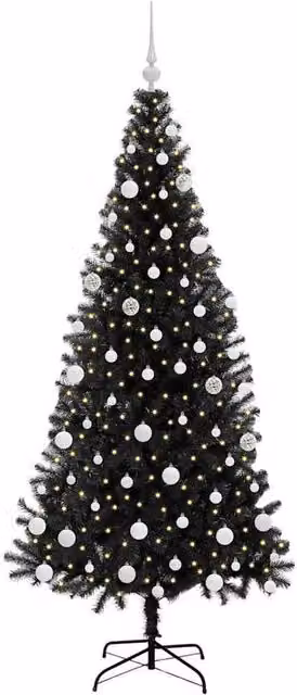 Berkfield Home Lush Christmas Tree with 300 LEDs and Stand, Black, Height: 180 cm