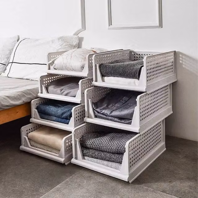 EONLION 8-Piece Set of Foldable and Stackable White Plastic Clothes Storage Boxes, W: 50 cm