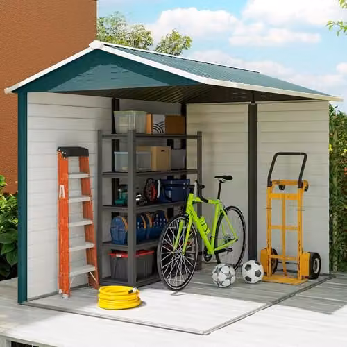 Outsunny Galvanised Steel Garden Storage Shed with Window and Lockable Door, White – 6
