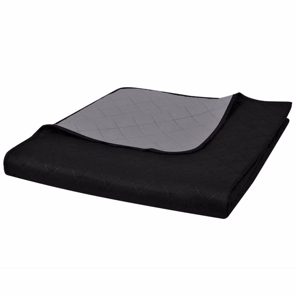 Berkfield Home Reversible Quilted Bedspread in Black and Grey, W/D/H: 170 x 210 cm – 2