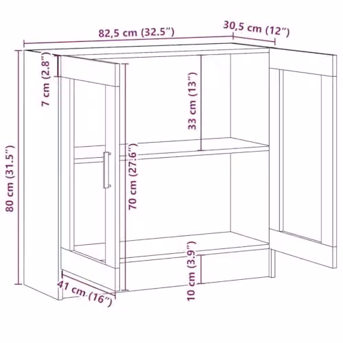 vidaXL Vitrine Cabinet in Grey Sonoma with Glass Doors and Internal Shelves, W/D/H: 82.5 x 30.5 x 80 cm – 3