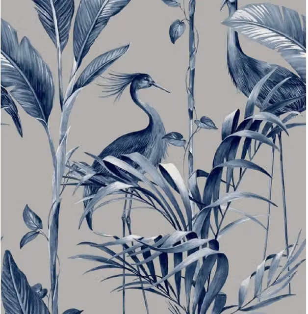 Belgravia Azzurra Leaf Botanical Floral Wallpaper in Silver and Blue – 1