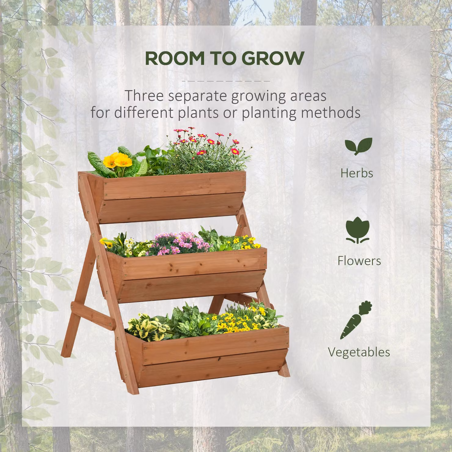 OUTSUNNY 3 Tier Wooden Raised Garden Bed Elevated Planter Box Kit in Brown, W/D/H: 75.0 x 76.0 x 65.0 cm – 3