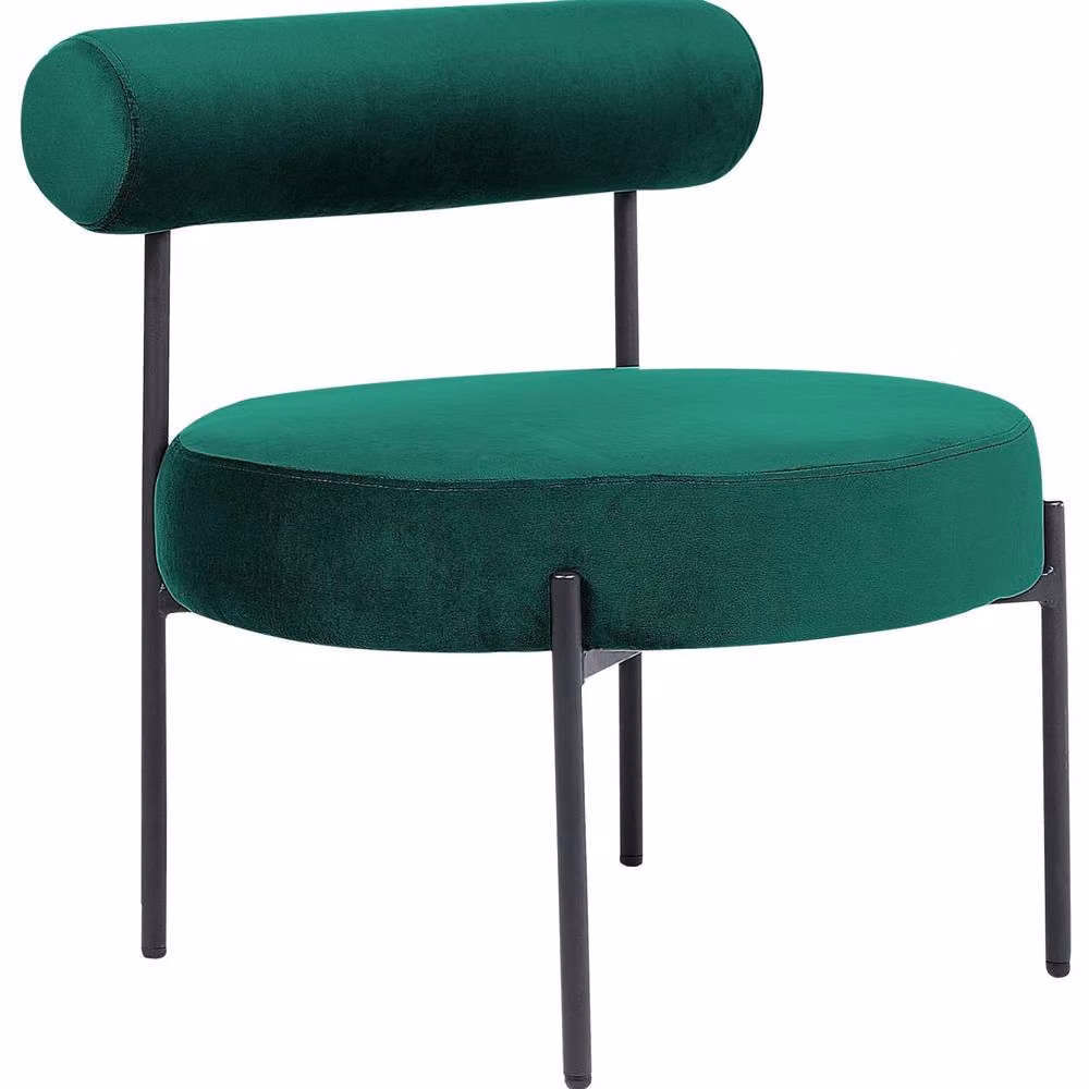 Wyld and Coco Emerald Green Velvet Armless Tub Chair with Black and Green Roll Back Bolster – 2