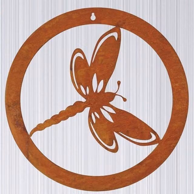 Poppyforge Dragonfly in a Circle Small Metal Garden Wall Art in Copper and Bronze