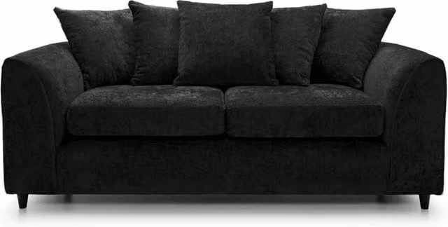 Furnishings For Less UK Monaco 3 Seater Chenille Fabric Sofa in Black with Scatter Cushions and Removable Covers