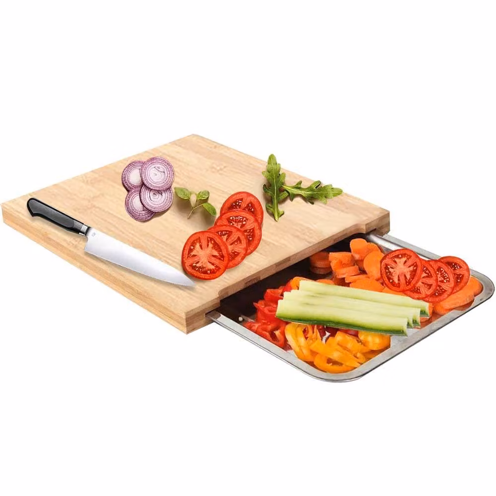 Kelvenix Brown Multicolour Bamboo and Stainless Steel Rectangular Wooden Chopping Board – 5