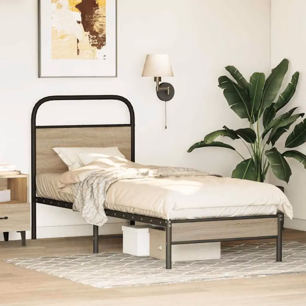 Berkfield Home Smoked Oak Bed Frame in Brown, W/D/H: 75 x 190 cm – 2