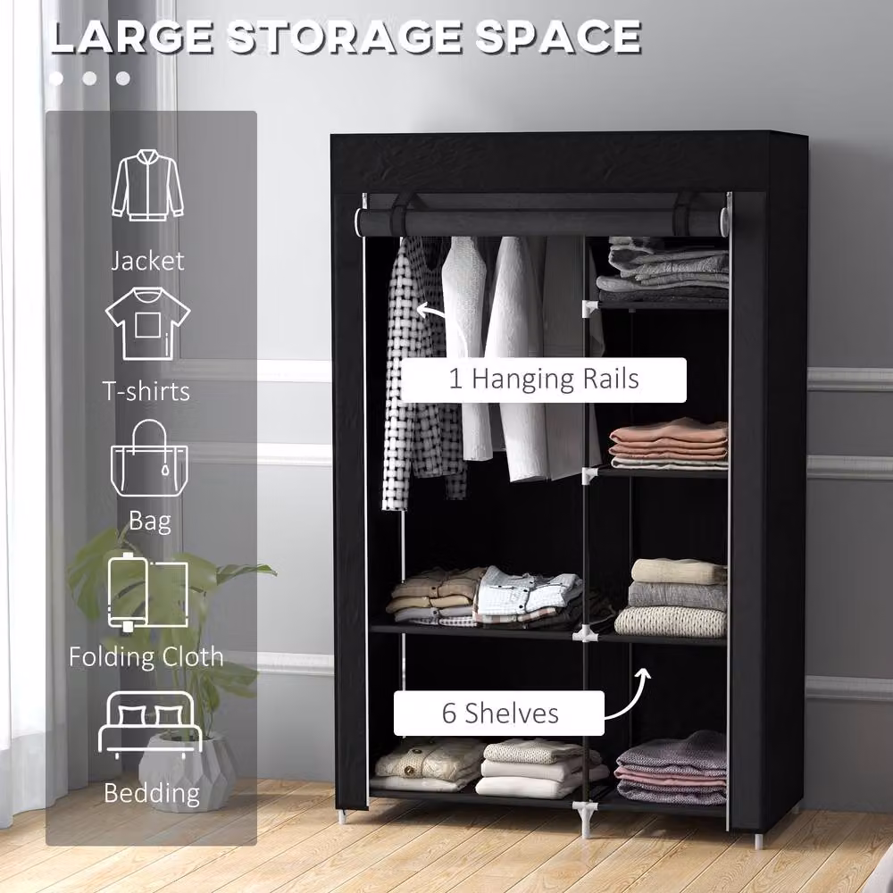 STILVORA Modern Black Roll Shutter Wardrobe with Hanging Rail and Internal Shelves – 4