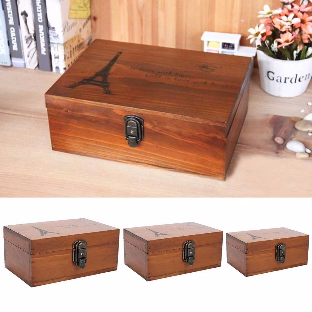 SPETLEK Lockable Vintage Solid Wood Treasure Chest Storage Box in Brown – 3