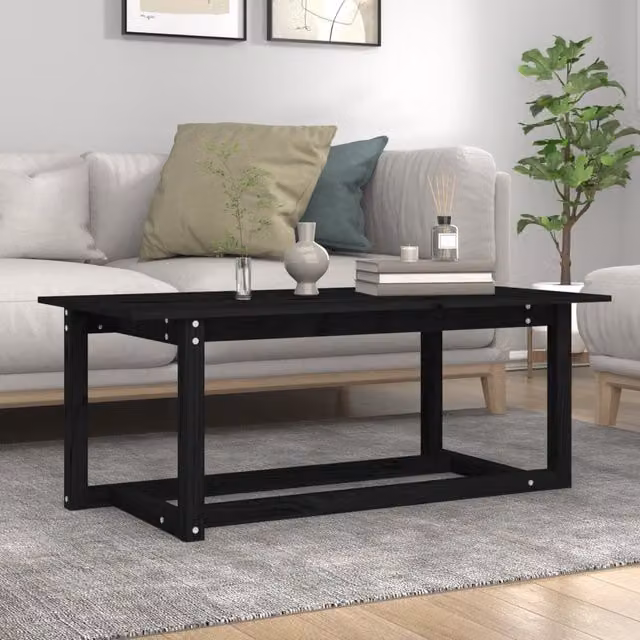 Berkfield Home Black Rustic Solid Pine Coffee Table, W: 110 cm, D: 55 cm, H: 45 cm – 1