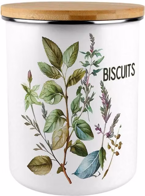 Purely Home Watercolour Herbs Extra Large Metal Biscuit Tin in Green and White Floral Design