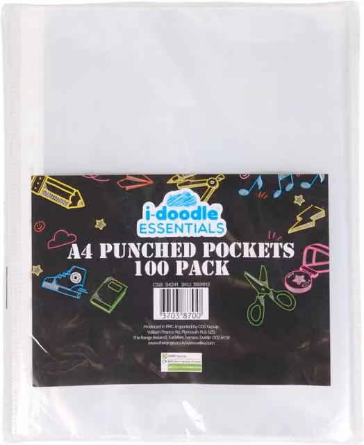 i-doodle Transparent A4 Plastic Sheet Protectors, 100 Pack