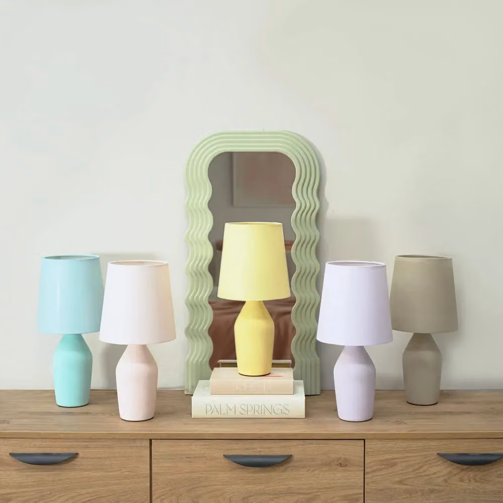 ValueLights Arlo Pair of Lilac Ceramic Table Lamps with Fabric Shades – 2